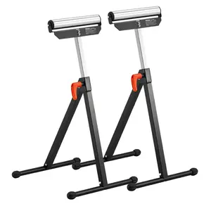 VEVOR 2-Pack Roller Stands, 135 lb Load Capacity, 26.8-42.5'' Adjustable Height, Folding Heavy Duty Design with 11.5 in Polished Steel Roller Head, for Table Saw Outfeed Woodworking Extension Support