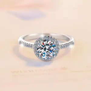 S925 Sterling Silver Round Halo Ring Synthetic Moissanite Ring-156(20%)