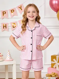 Girls' 2-Piece Soft Short-Sleeve Button-Down Pajama Set - Summer Kids' Sleepwear (Ages 5-14)