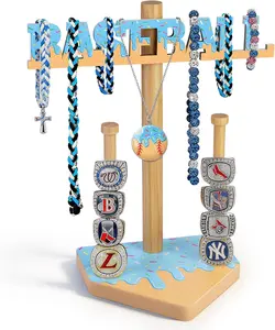 Baseball Ice cream Drip Necklace Holder, Wooden Magnetic BASEBALL Letter Sign, Championship Ring Holder and Jewelry Organizer, Sports Decor Gift for Players, Coaches, Baseball Moms and Fans
