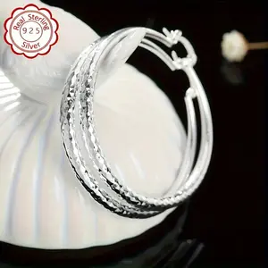 Pair of 925 Silver Large Circle Earrings, Hypoallergenic, Perfect for Daily & Valentine's Day, Circle Shape, Round Hoop