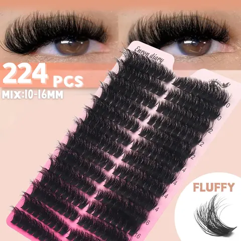 224-Cluster 10-16mm DIY Self-Bonding False Eyelashes, Fluffy 100D Mixed Curl Clusters with Soft Comfortable Durable Support,Cluster Eyelashes - Cat-Eye Effect , Lashes for Natural Volume DIY Eyelashes for Everyday,Eyelash Accessories, Fluffy Lash Clusters
