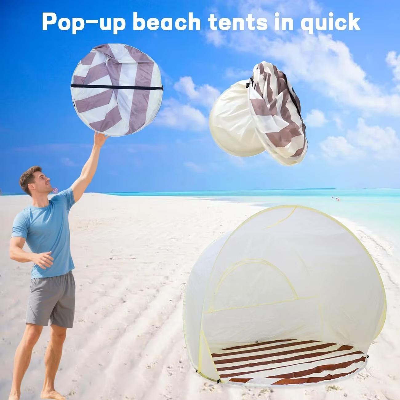 Portable Quick-Set Beach Tent for Camping and Outdoor Use at the Beach, One-Button Pop-Up Tent; No Assembly Required; Sunshade Tent essentials