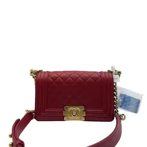 Pre-owned CHANEL france Crossbody Bags H1 small Le Boy chain bag in red caviar leather H22190