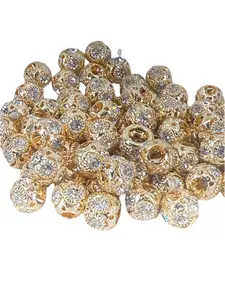R86-(10PCS) 10mm High-Quality Gold Round W/Rhinestone Alloy Spacer/Wheel Beads for DIY