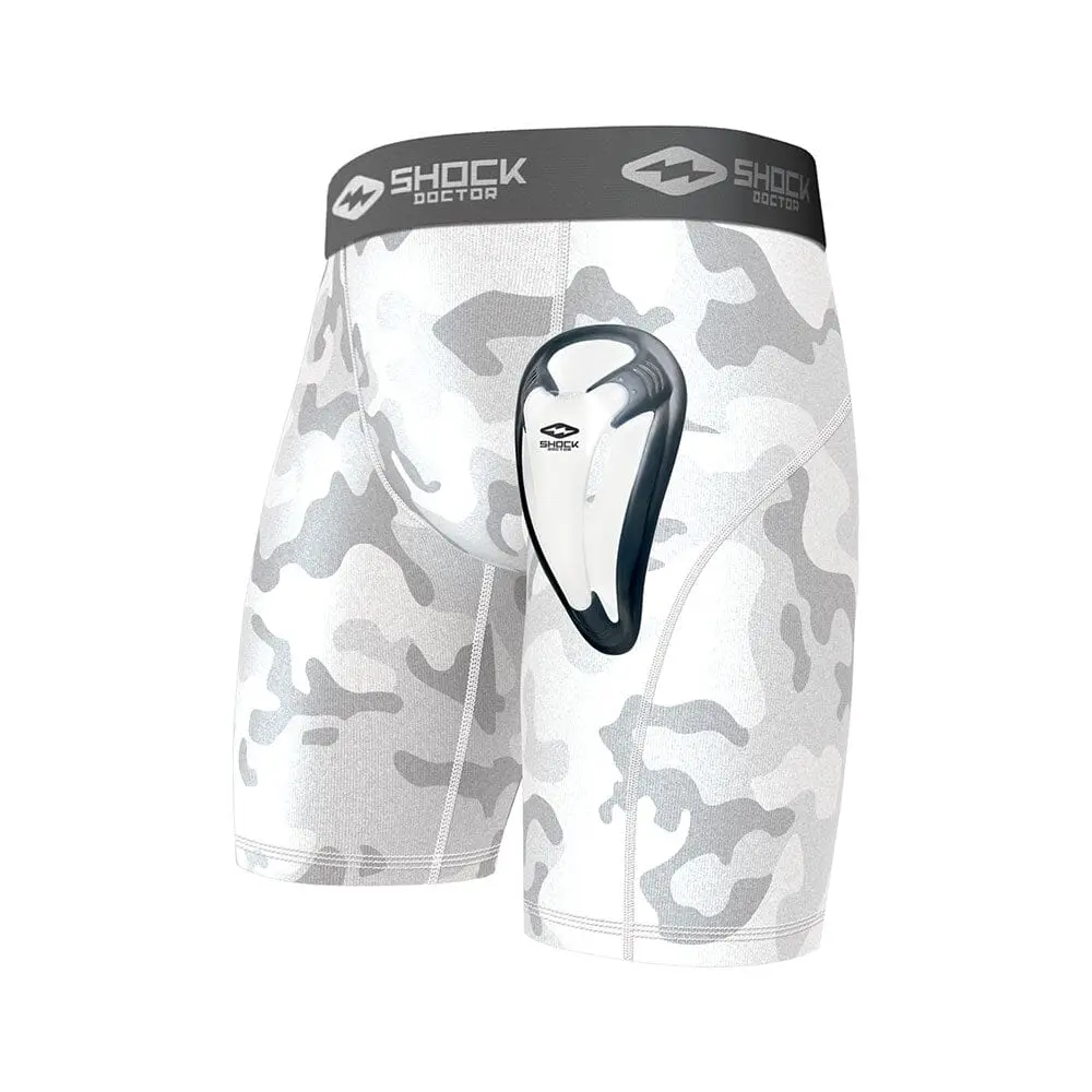 Shock Doctor White Camo Core Compression Short with Bio-Flex Cup