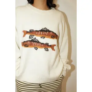 Cream Trout Graphic Knit Sweater