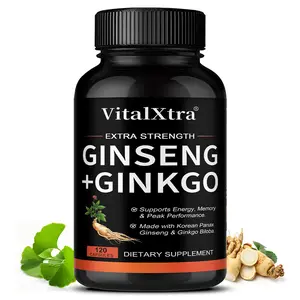 Ginseng and Ginkgo Biloba Health Supplements - Supports brain and memory health, and supports body energy. 120 Capsules