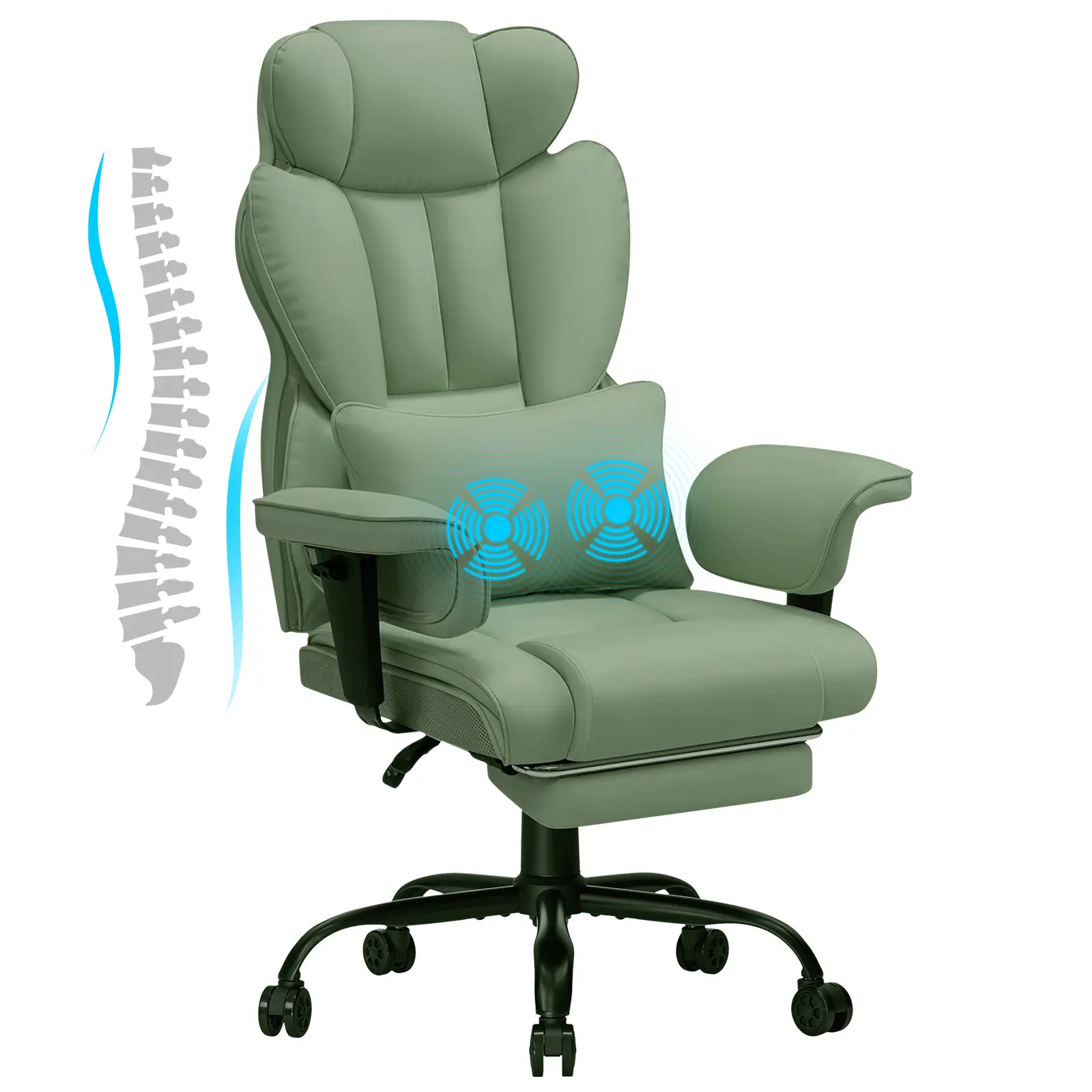 HOFFREE Reclining Office Chair with Footrest Big and Tall Desk Chairs with Massage Heavy Duty Metal Base High Back PU Leather Computer Chair for Heavy