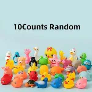 Random Cute Animal Design Bath Toy, 10pcs/set Random Color Soft Rubber Float Squeeze Sound Bath Toy, Funny Gift for Boys & Girls, Christmas Gift