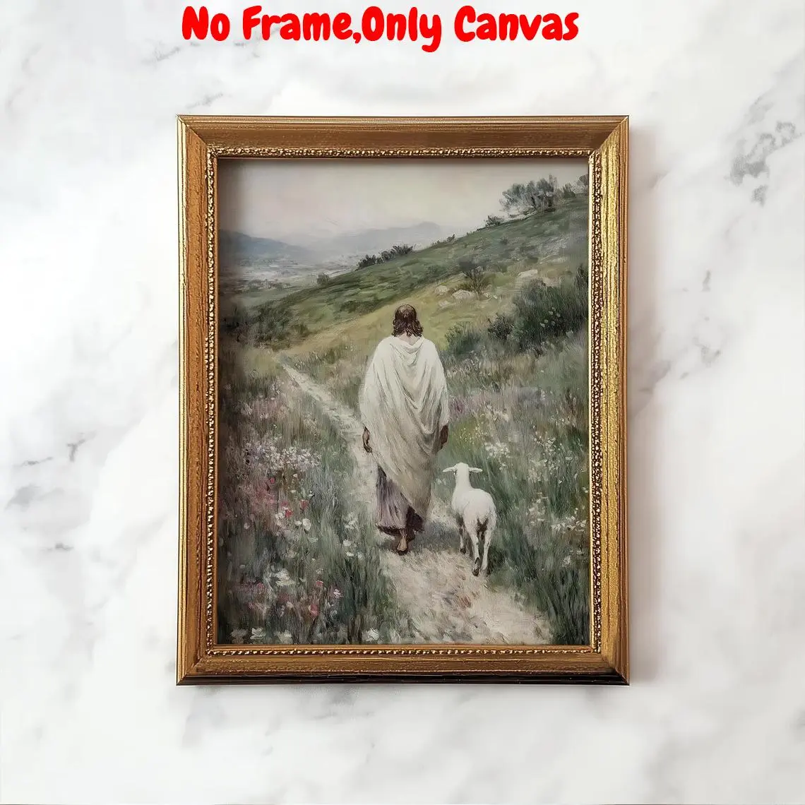 Jesus Walking with Lamb Pattern Unframed Painting, 1 Count Vintage Christian Canvas Wall Art, Art Canvas Prints, Artwork For Walls, Wall Art Decor for Home Living Room Bedroom, Ornaments