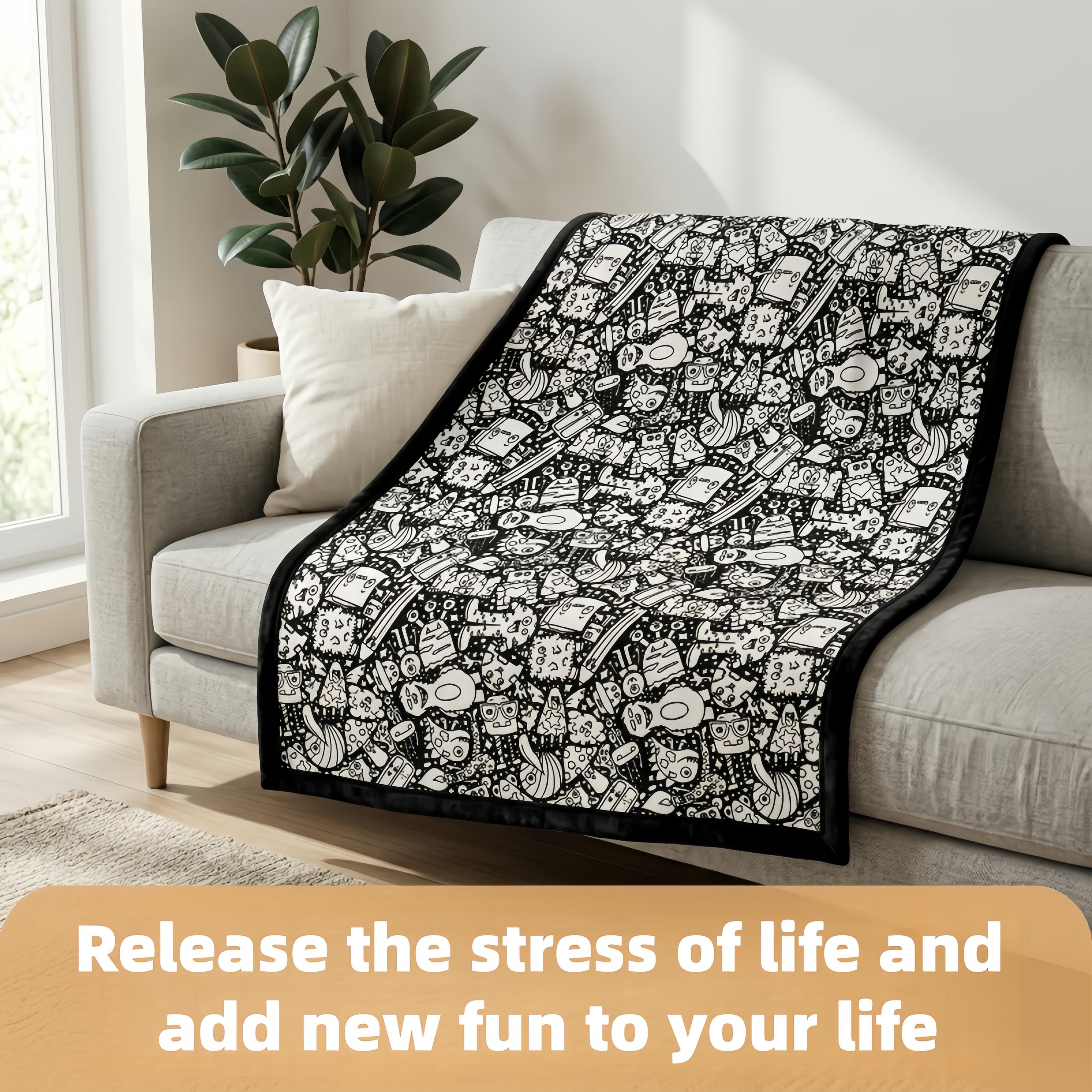 DIY Color Your Own Blanket with 24  Markers, Customizable Fuzzy Velvet Blanket for Creative Personalization, Artistic Home Decor & Cozy Gift Idea