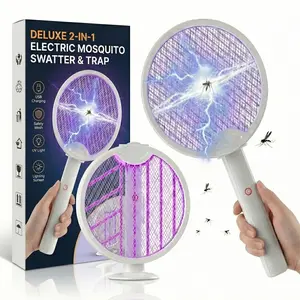 Foldable Electric Fly Swatter & 2-in-1 Bug Zapper Racket, 3000V High Voltage Mosquito Killer with UV Light, USB Rechargeable Handheld Insect Zapper with Base for Gnat, Wasp, Fruit Fly, Indoor Outdoor Camping Essentials