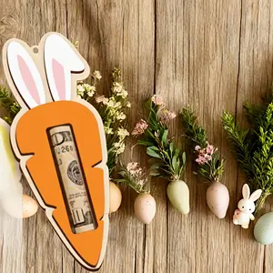 Wooden Easter tags, flat, Easter bunny carrot wallets