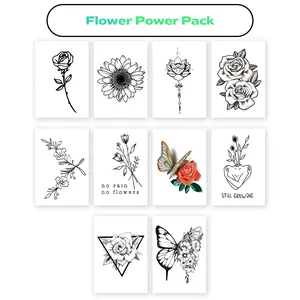 Flower Power Tattoo Pack – Floral Aesthetic Fine Line Temporary Tattoos
