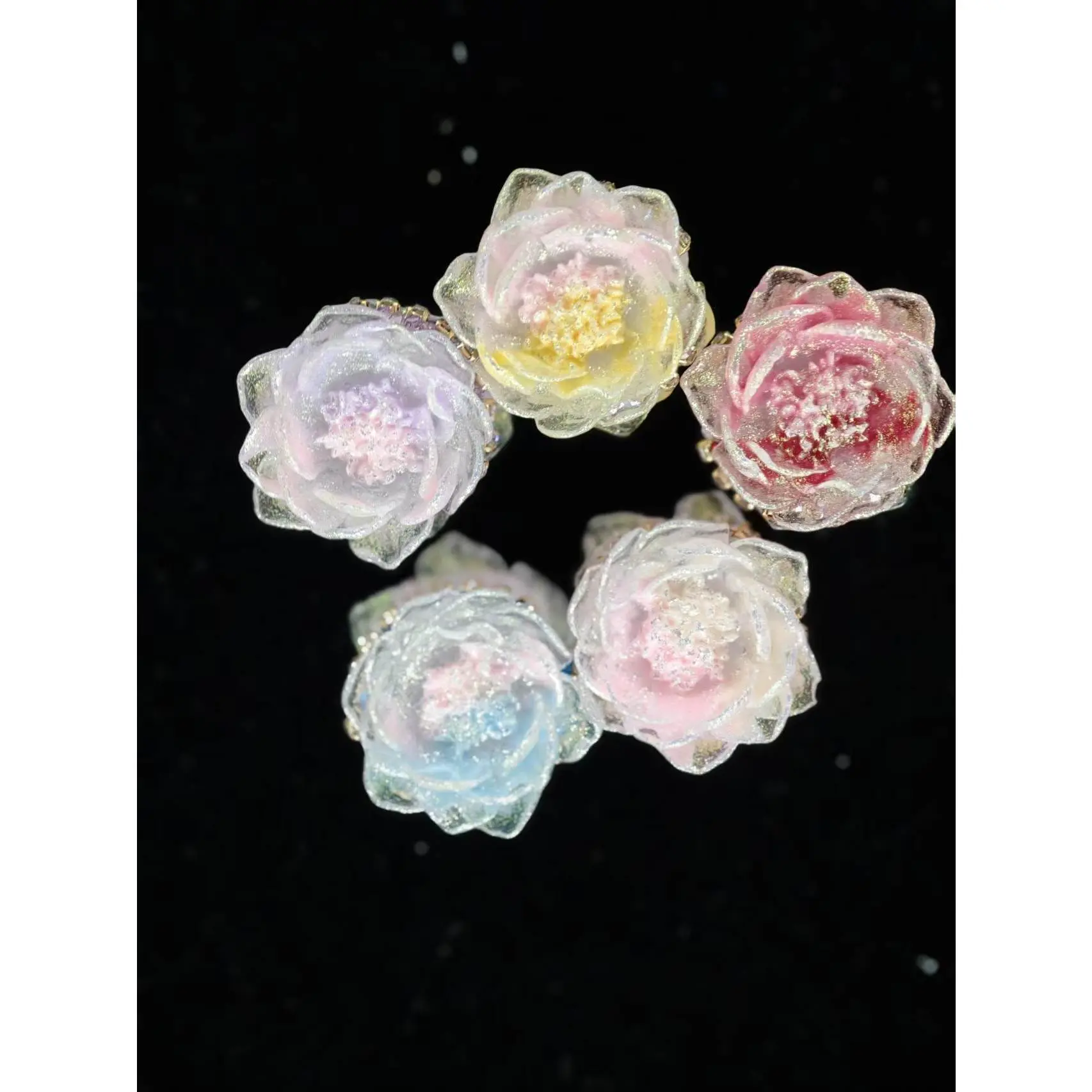 512 5PCS Crystal Bloom Flower Beads | Iridescent Rose Resin Spacer Beads for DIY Pens & Jewelry
