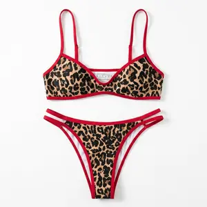 Bikini One-Piece with Halter Top and Back Tie Pink and Blue Patterned Floral Print Swimsuits for Women