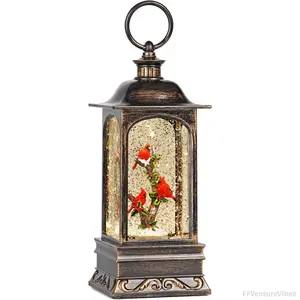Snow Globe Christmas Decorations, 6H Timer Lighted Christmas Lantern Musical Snow Globe for Home Decor (3 Cardinals) FFVentureVibe8