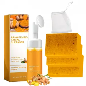 Turmeric Wash and Care Two Piece Set - Turmeric Cleansing Mousse & Turmeric Soap Facial Cleansing - Comfortable Facial Cleansing Skincare