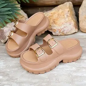 Women’s Platform Slide Sandals Double Buckle Adjustable Summer Slippers Thick Sole Comfort Slides Open Toe Casual Beach Sandals Non Slip Lightweight Chunky Sole Fashion Outdoor Indoor Walking Shoes Trendy Minimalist Slip On Sandals for Travel Vacation