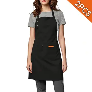 Set of 2 Black Waterproof Aprons Adjustable & Pocketed for Cooking Grilling Baking and Arts Unisex Design Ideal for Kitchen Crafting and Pottery
