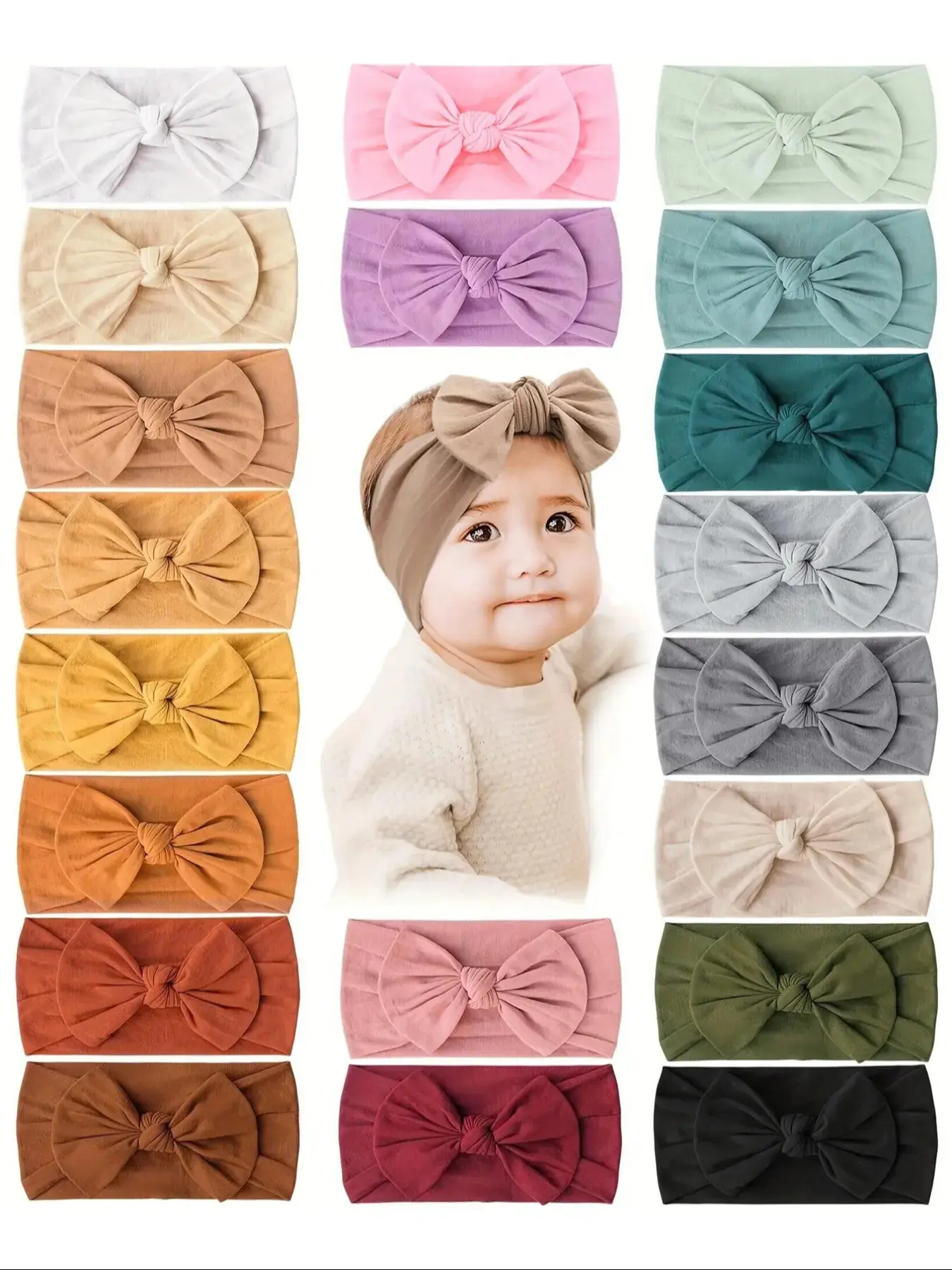 20-Piece Random Pack Cute Baby Nylon High Elastic Bow Headbands, Soft Comfortable Hair Bands, Warm Headband Set, Toddler Hairband, Toddler Headbands