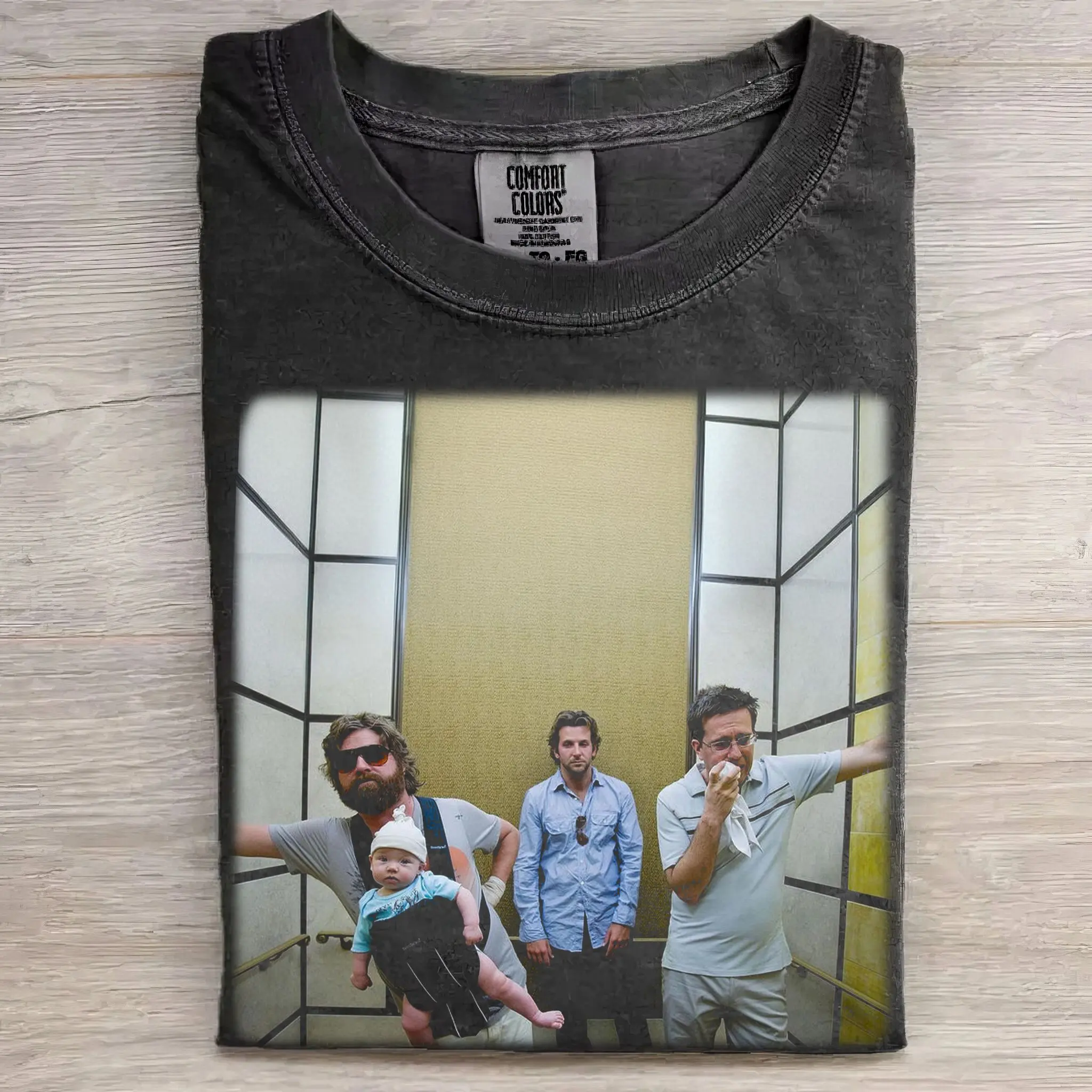 Comfort Colors Vintage Hangover Phil Stu and Alan in the Elevator Graphic Unisex T-shirt, Hangover Funny Meme Movie Tee, Gift For Boyfriend Gift For Girlfriend Menswear Top Crewneck Streetwear Womenswear