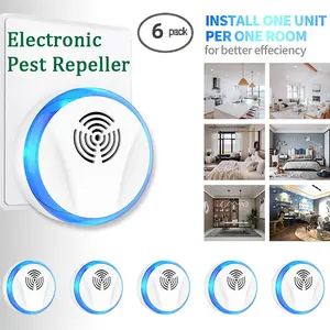 6 Pack Insect Repellent, Intelligent Frequency Conversion, 360-Degree Mosquito Repellent,  Night Light Function, Wide Application Range, Repel Mosquitoes, Mice and Cockroaches