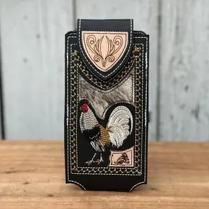 Black “Gallo” Western Leather Phone Holster with Genuine Cowhide | Made in Mexico