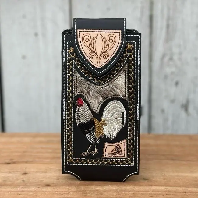 Black “Gallo” Western Leather Phone Holster with Genuine Cowhide | Made in Mexico