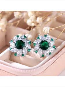 Bestseller New Design Hot Sale Micro Paved Emerald Zircon Flower Stud Earrings Luxury Premium Full Surround Paved Diamond Earrings Exquisite Elegant Temperament Fashion Daily Wear Ear Jewelry For Women