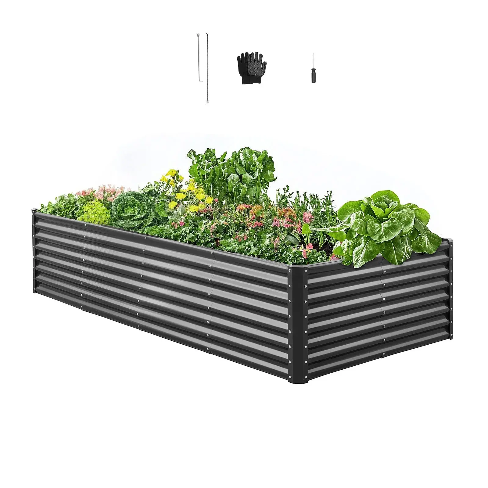 【DealsForYouDays】VEVOR 8x4x2 ft Dark Gray Galvanized Metal Raised Garden Bed, Open Bottom Heavy Duty Planter for Outdoor Vegetable and Flower Growing