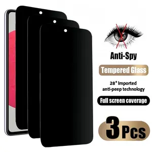 3 PCS Privacy Screen Protector for iPhone 16E 17 Air 16 15 14 13 Pro Max Plus Full Coverage Anti Spy Tempered Glass Film 9H Hardness No Bubbles Case Friendly