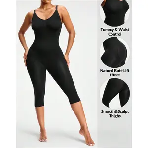 Seamless Jumpsuit Full Body Shaper with Tummy Control & Leg Compression for Women Black Basic Minimalist Shapewear with Natural Butt Lift Effect & Smooth Sculpt Thighs - Womenswear