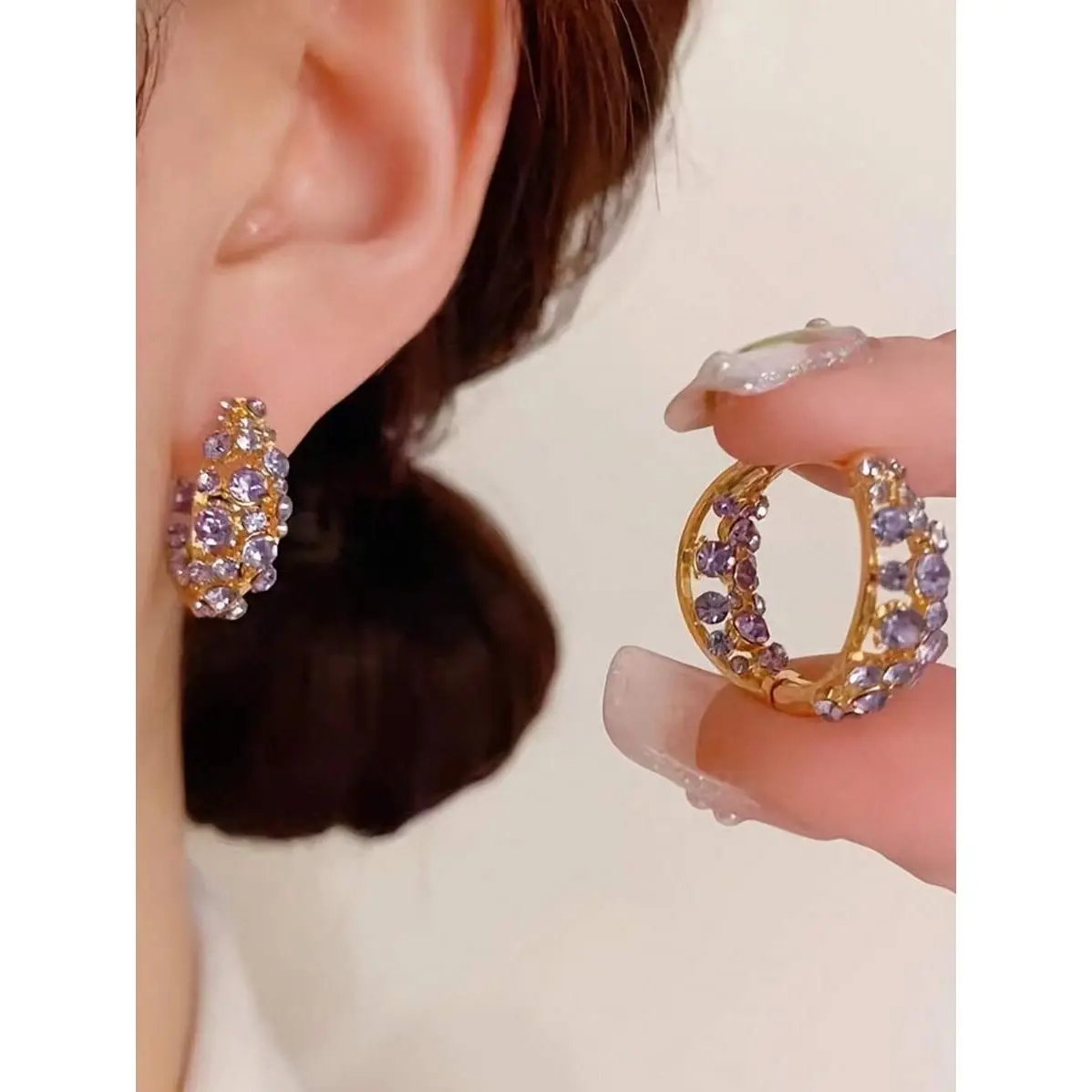 Vintage Purple Hoop Earrings With Amethyst And Stones - Elegant Luxury Jewelry For Women Perfect Gift For Daily Wear And Parties Adorable Retro Earrings