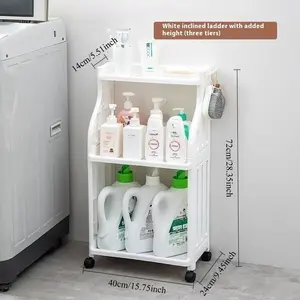 1 Pack Bathroom Floor Storage Rack with Wheels, Heavy Duty Rolling Storage Cart, Space-Saving Bathroom Shelf Unit, No Assembly Required, for Bathroom, Kitchen, Laundry Room, Lightweight Shelf Ideal for Small Spaces