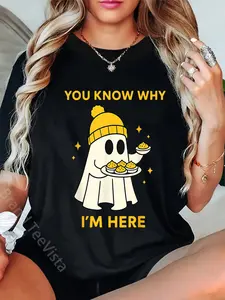 100% Cotton Unisex Funny Ghost You Know Why I'm Here Deviled Egg Thanksgiving T-Shirt