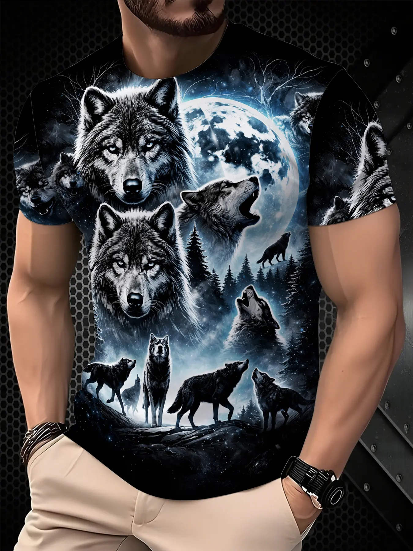 Men's Printed T-Shirt - Black/Gradient Multi-color Trendy Streetwear Top, Menswear, Round-neck Short-Sleeved T-shirt, suitable for daily wear, casual gatherings, fashionable gradient style, machine washable