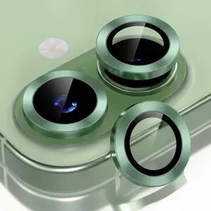 【Green】Glimprese Camera Lens Protector Compatible for iPhone 17 16 16Plus 15 15Plus 14 14Plus 13 13Mini 13Pro 13ProMax, 9H Tempered Glass Camera Cover Screen Protector, HD Clear, Metal Individual Ring Decoration Accessories