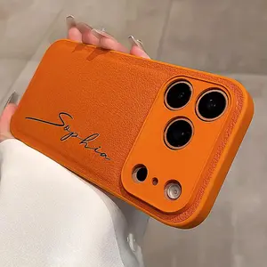 Phone case: Personalized Custom Letters Customized Name Minimalist Artificial Leather Solid Color Phone Case Compatible with iPhone 17 16 15 14 13 12 11 Pro Max 17 Air Business Style Shockproof Anti Fall Luxury DIY Friend Classmate Gift 14 15 16 Plus