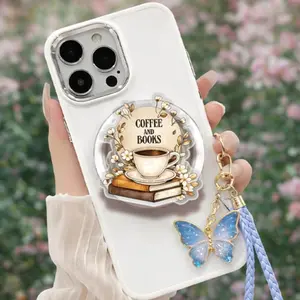 Coffee and Books Phone Grip, Cozy Bookish Magnetic Loop Stand