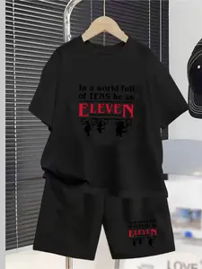 Stranger Things Eleven In A World Filled With Tens Printed Children's Sets, This Summer's New Boys' And Girls' Short-Sleeved T-Shirts And Shorts 2-Piece Set Is Comfortable, Casual, Fashionable And Suitable For Daily Wear. It's The Perfect Gift Choice.
