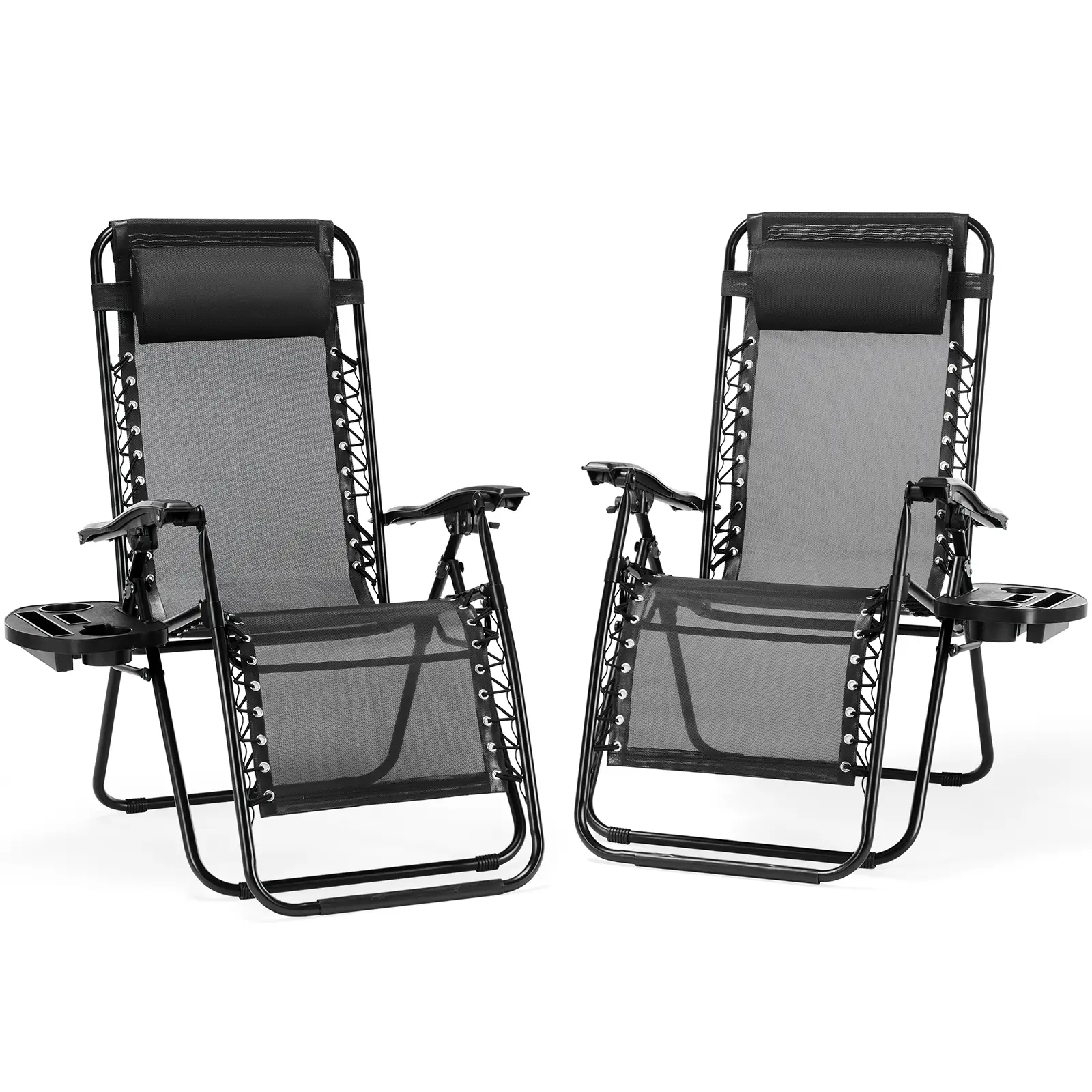 【Deal】Outdoor Zero Gravity Chairs, Set of 2 Portable Recliner Beach Camping Patio Outdoor Folding Lounge Chair with Cup Holder Trays and Adjustable Pi