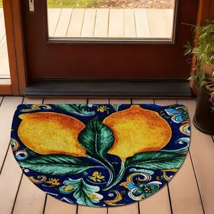 100% Polyester Lemon Entry Mat, Paisley Trim Welcome Rug, Versatile for Hallway Living Room, 0.8cm Thick Soft Washable, Easy Clean Maintenance