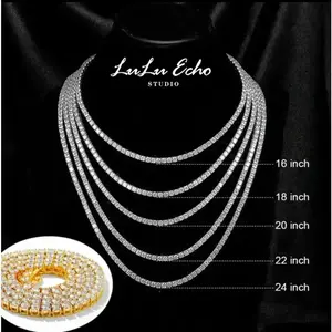 Tennis Necklace 3mm-6mm 18K White Tennis Chain Choker Necklace for Women Men Handmade Gifts