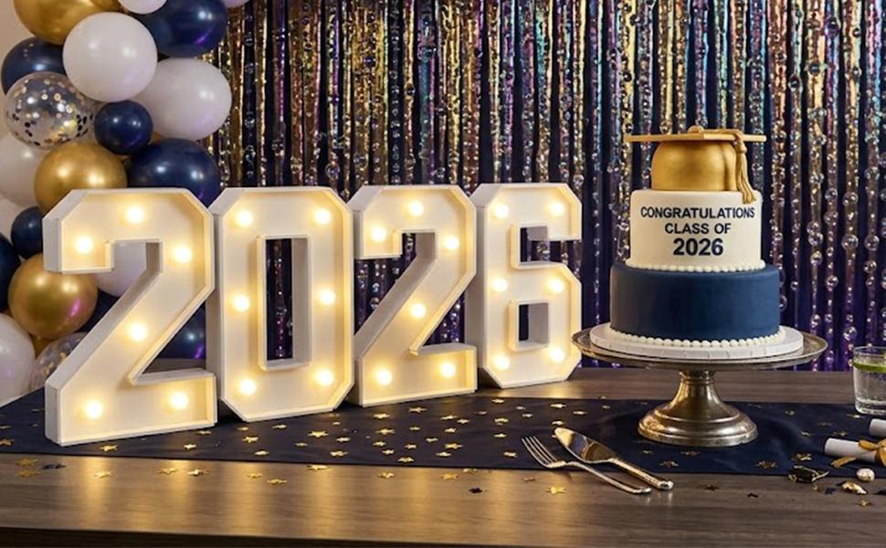 2026 Graduation Decorations - 1FT Marquee Light Up Number For 2026 Graduation Decorations , Suitable For Decoration At Kindergarten, Preschool, High School, And College Graduation Parties