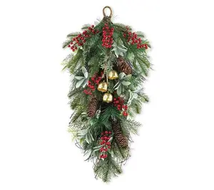 Glitzhome 26"H Berry, Pinecone and Bell TeardroGarland