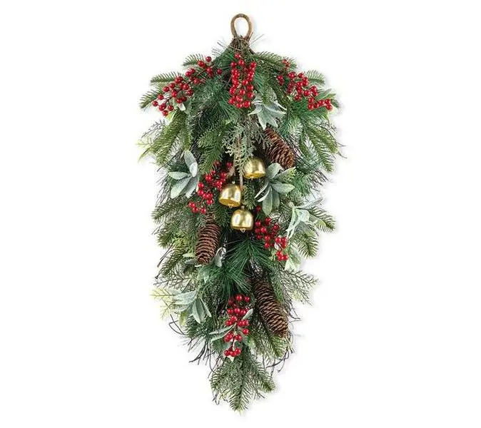 Glitzhome 26"H Berry, Pinecone and Bell TeardroGarland