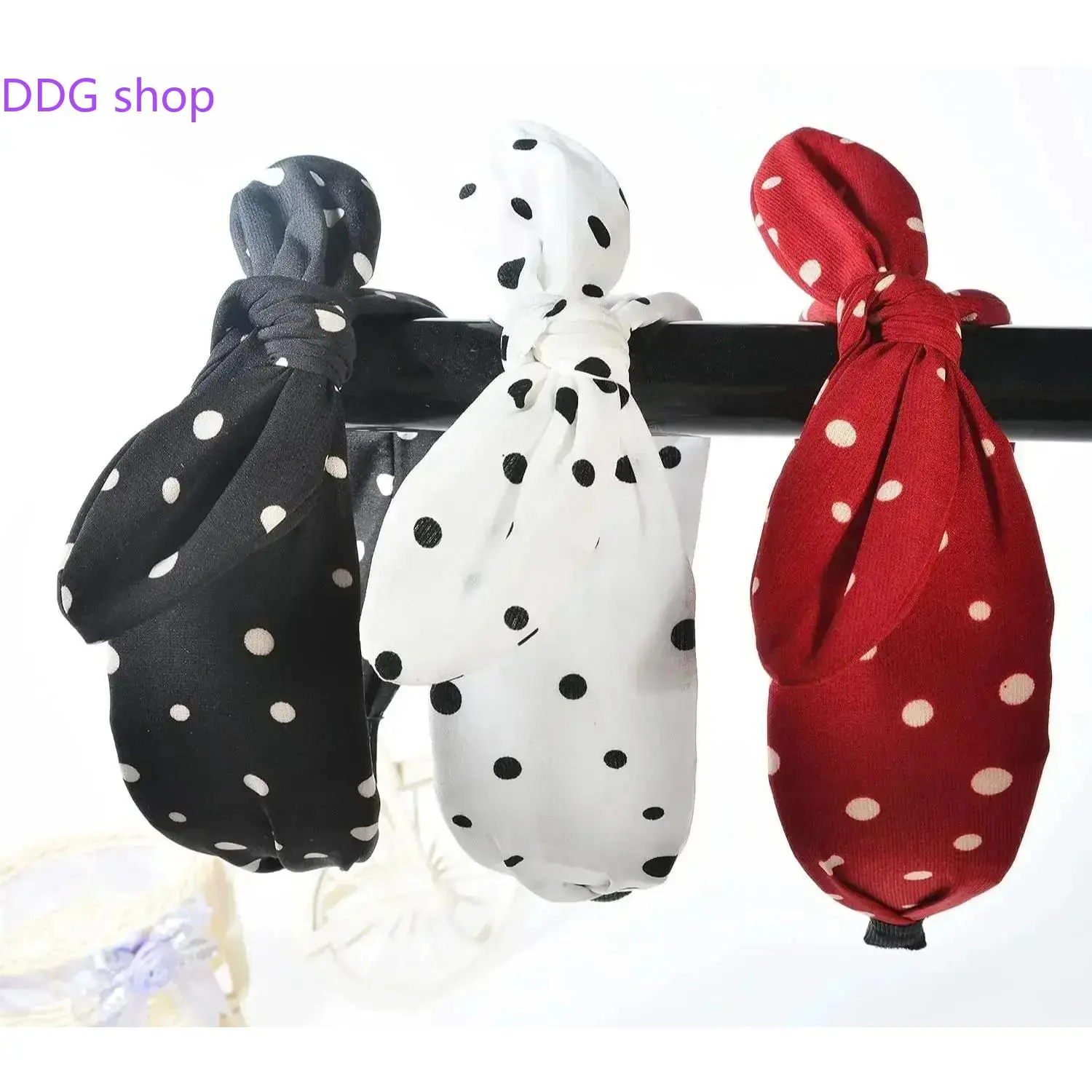 Women's 3-Pack Chic Elastic Hair Bows Headbands - Wide Polka Dot Rabbit Ear, Soft Stretchy Non-Slip Sports Headbands for Daily Wear & Party Styling, Elastic Headbands