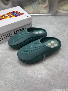 Matte Deep Forest Green Integrated Soft EVA Foam Slip On Clogs Forefoot Dense Dot Perforated Breathable Patch Side Vertical Long Hollow Vent Cutouts Wavy Contour Body Soft Cushion Insole Waterproof Casual Slides For Gym Pool Beach Daily Wear